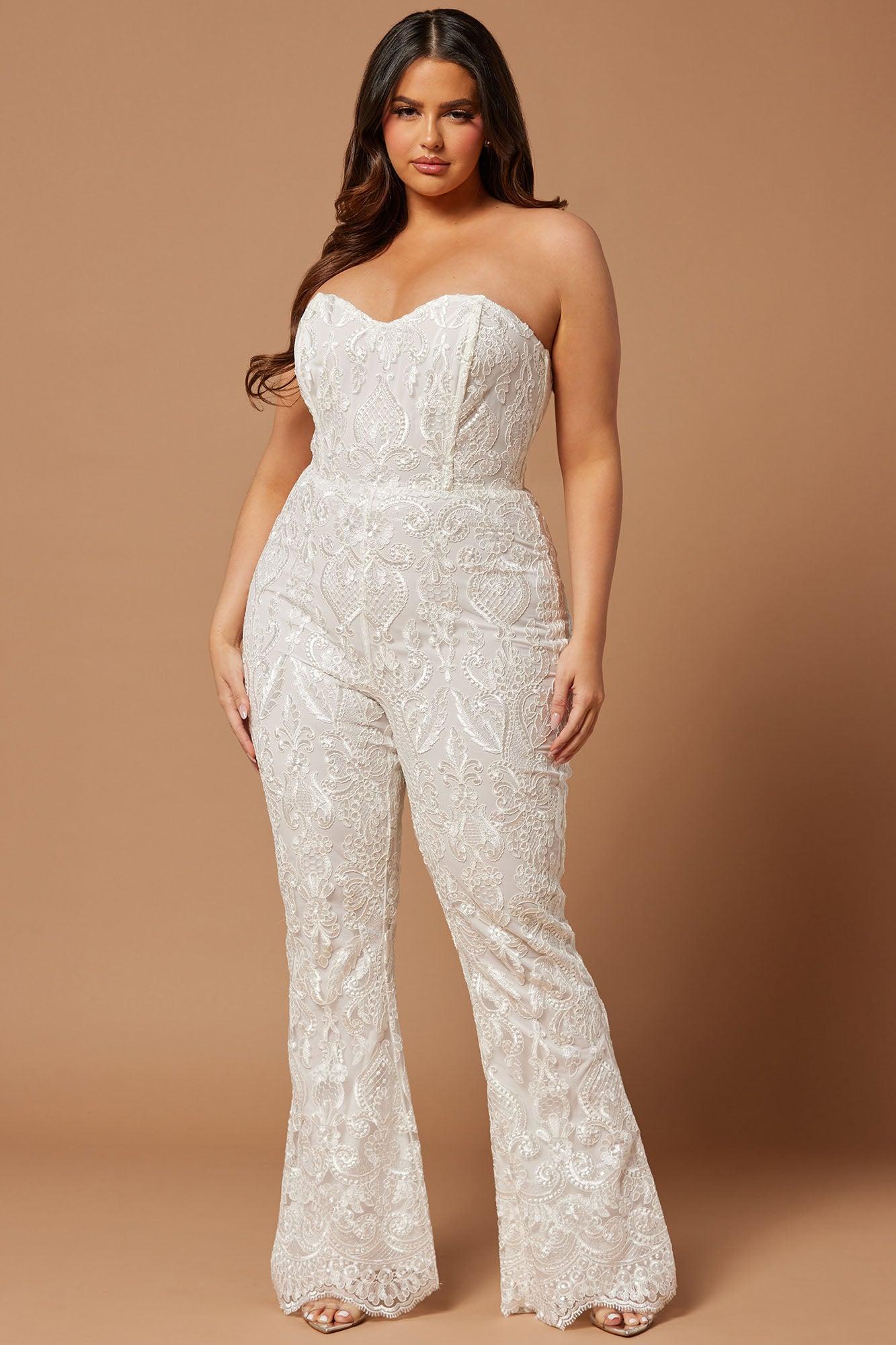 Esther Sequin Embroidered Jumpsuit - White Product Image