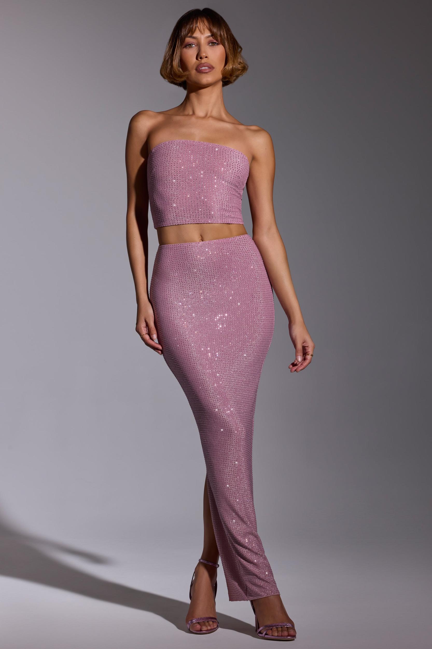 Embellished Mid Rise Gown Skirt in Light Pink Product Image