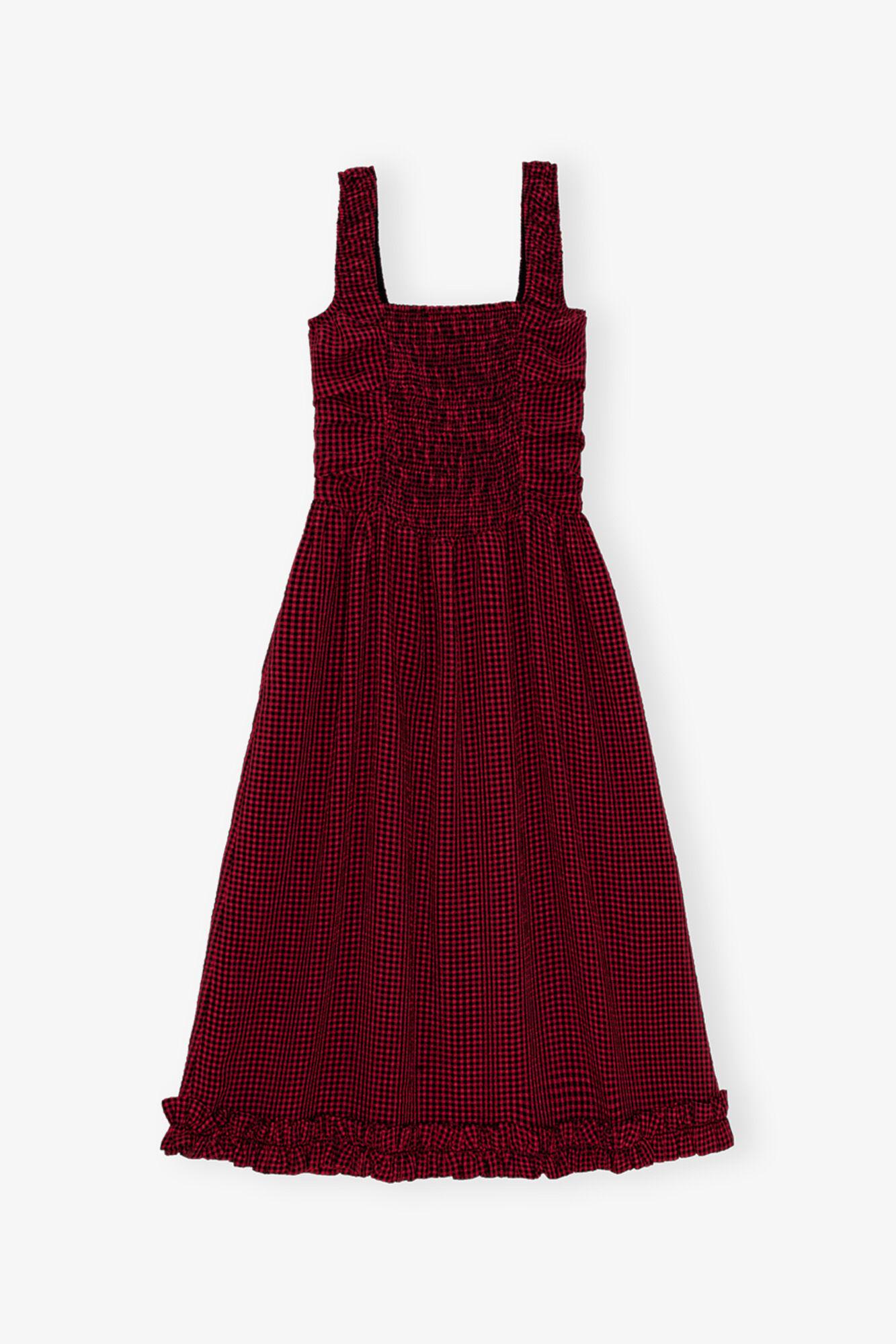 Red Sheer Midi Strap Smock Dress Product Image