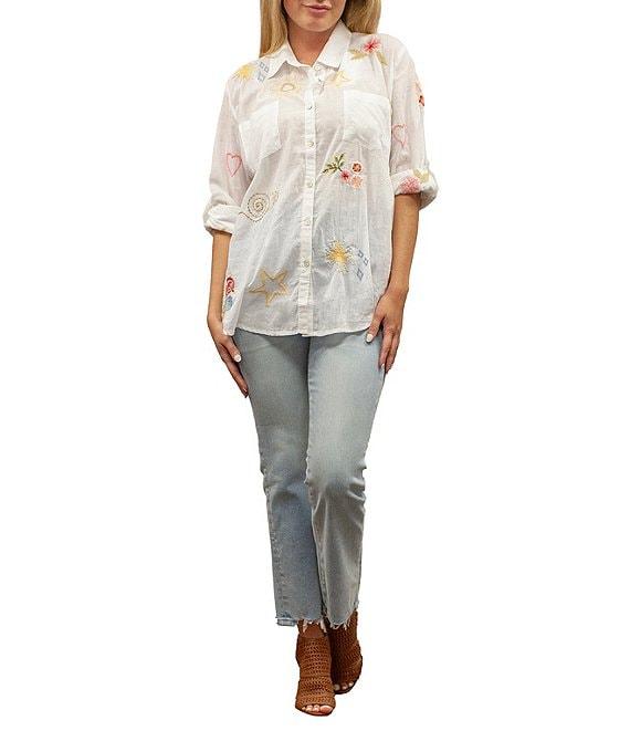 Karyn Seo Rachelle Cotton Voile Doodle Embroidered Button Front Shirt Product Image