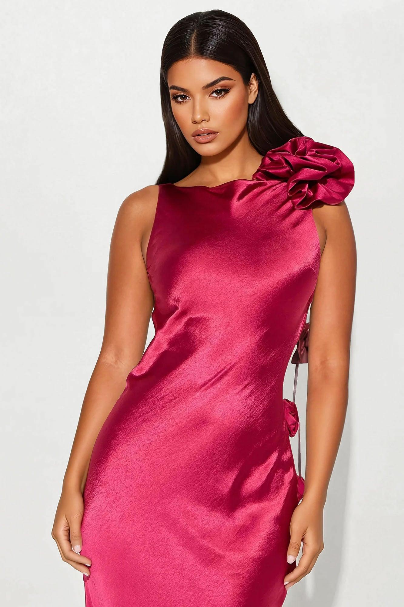 Rosette Satin Gown - Raspberry Female Product Image