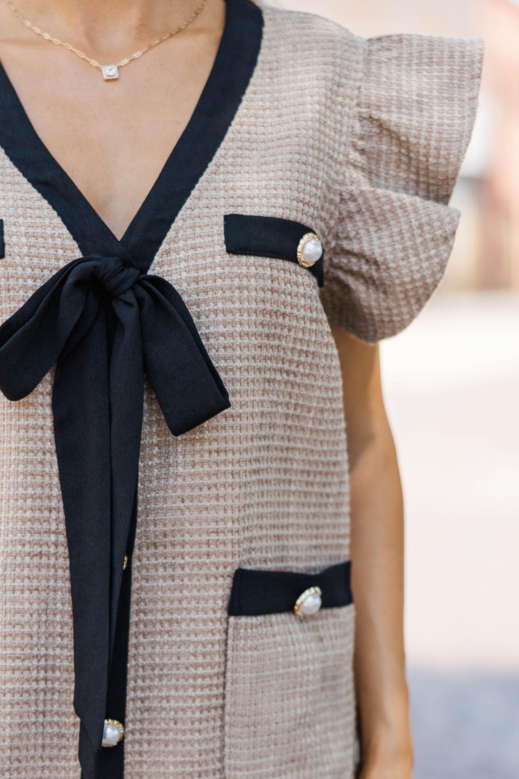 Queen's Calling Taupe Brown Tweed Shift Dress Female Product Image