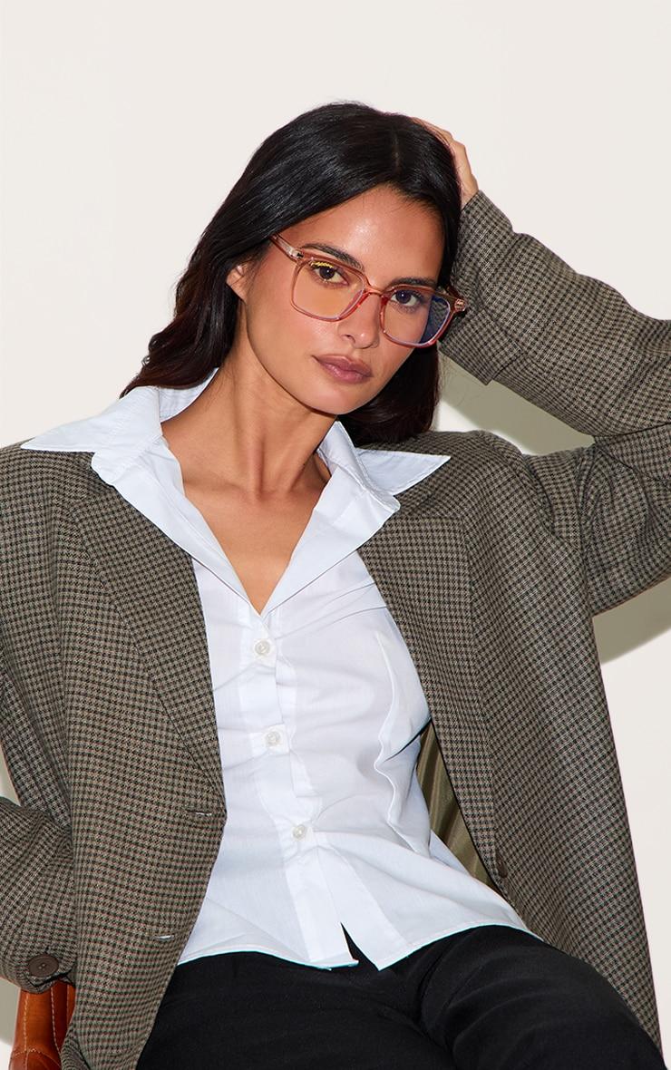 PRETTYLITTLETHING Peach Square Frame Blue Light Readers Product Image