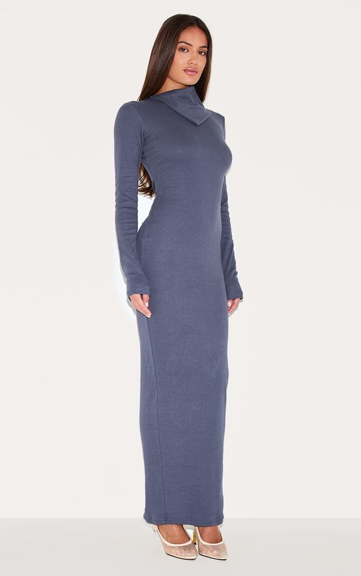 Navy Rib Oversized Collar Maxi Dress Product Image