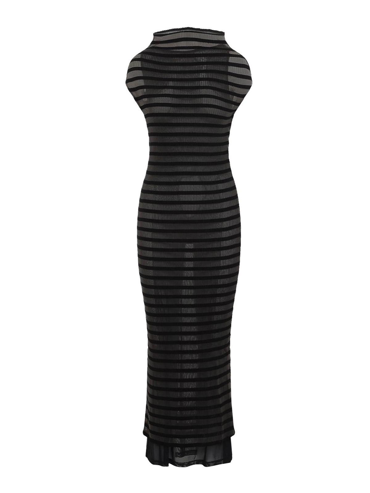 JEAN PAUL GAULTIER Mariniere Striped Cap-sleeve Nylon Maxi Dress In Black Product Image