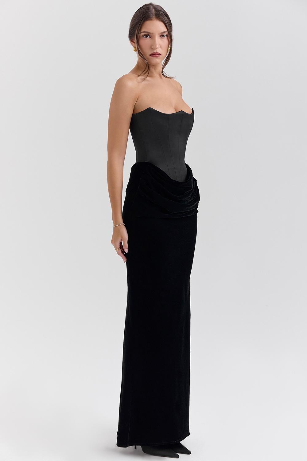 Persephone  black velvet strapless corset maxi dress Product Image