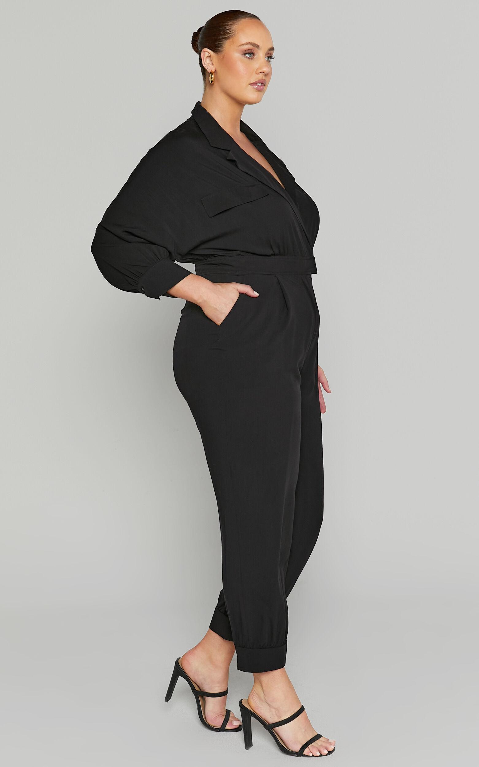 Ayelin Jumpsuit - Linen Relaxed 3/4 Sleeve Jumpsuit in Black Product Image