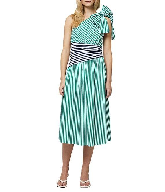 French Connection Alexis Stripe Print One Shoulder Sleeveless Midi Cotton Dress Product Image