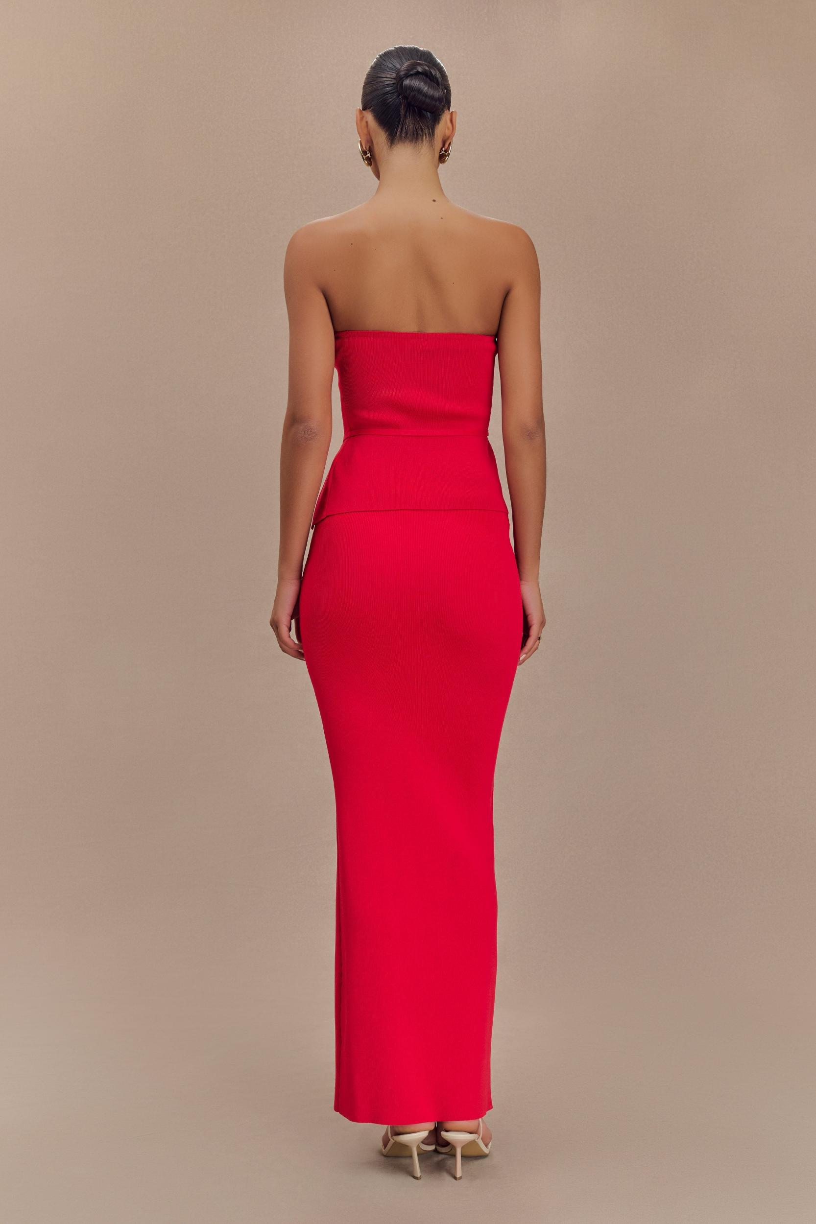 Keaton Fishtail Knit Maxi Skirt - Red Product Image
