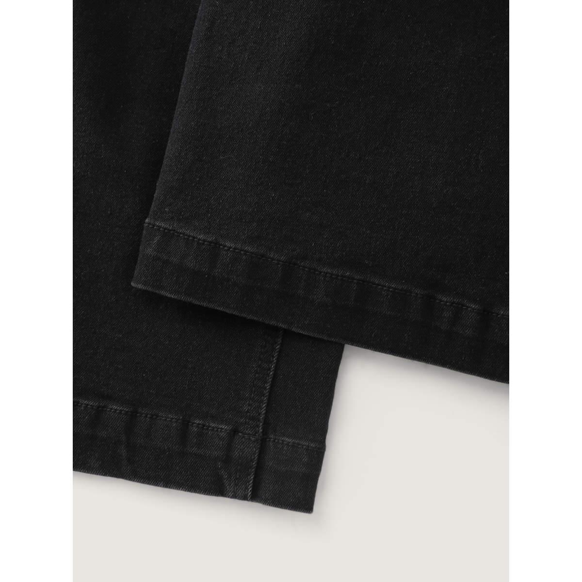 Plus Size Stretchy Pull-On Drawstring Waist Wide-Leg Jeans Women Denimblack Leisure Drawstring High stretch Slanted pocket Jeans BloomChic 30/6X Product Image