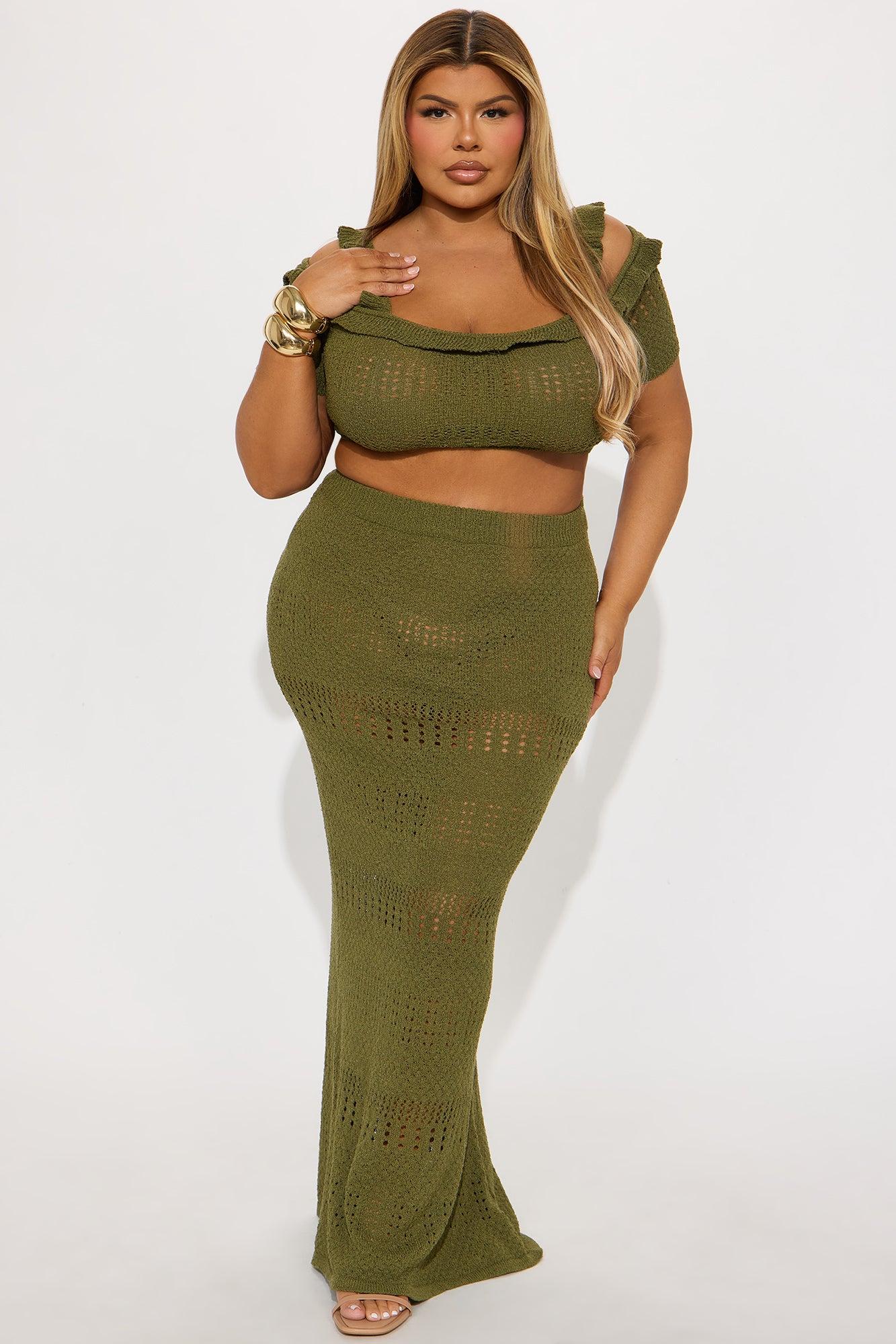 Cindy Crochet Maxi Skirt Set - Olive Product Image