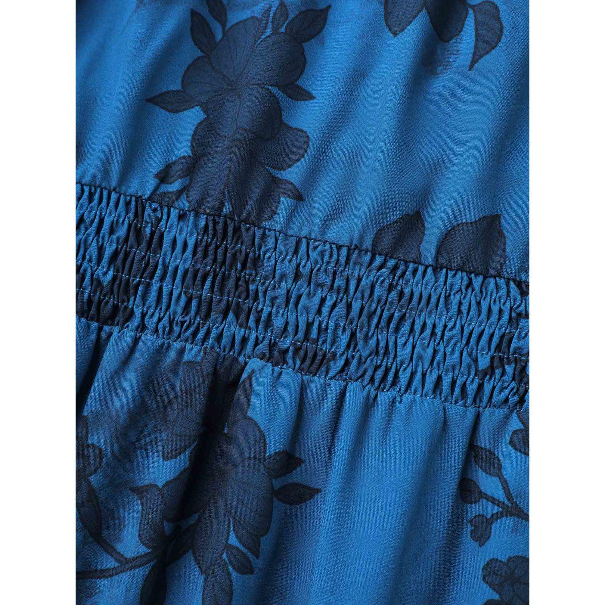 Plus Size Silhouette Flower Shirred Pockets Midi Dress Mediumblue Women Elegant Shirred Notched collar Short sleeve Curvy BloomChic 30/6X Product Image