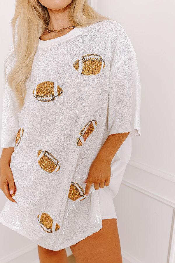 Football Season Sequin Mini Dress in White Curves Product Image
