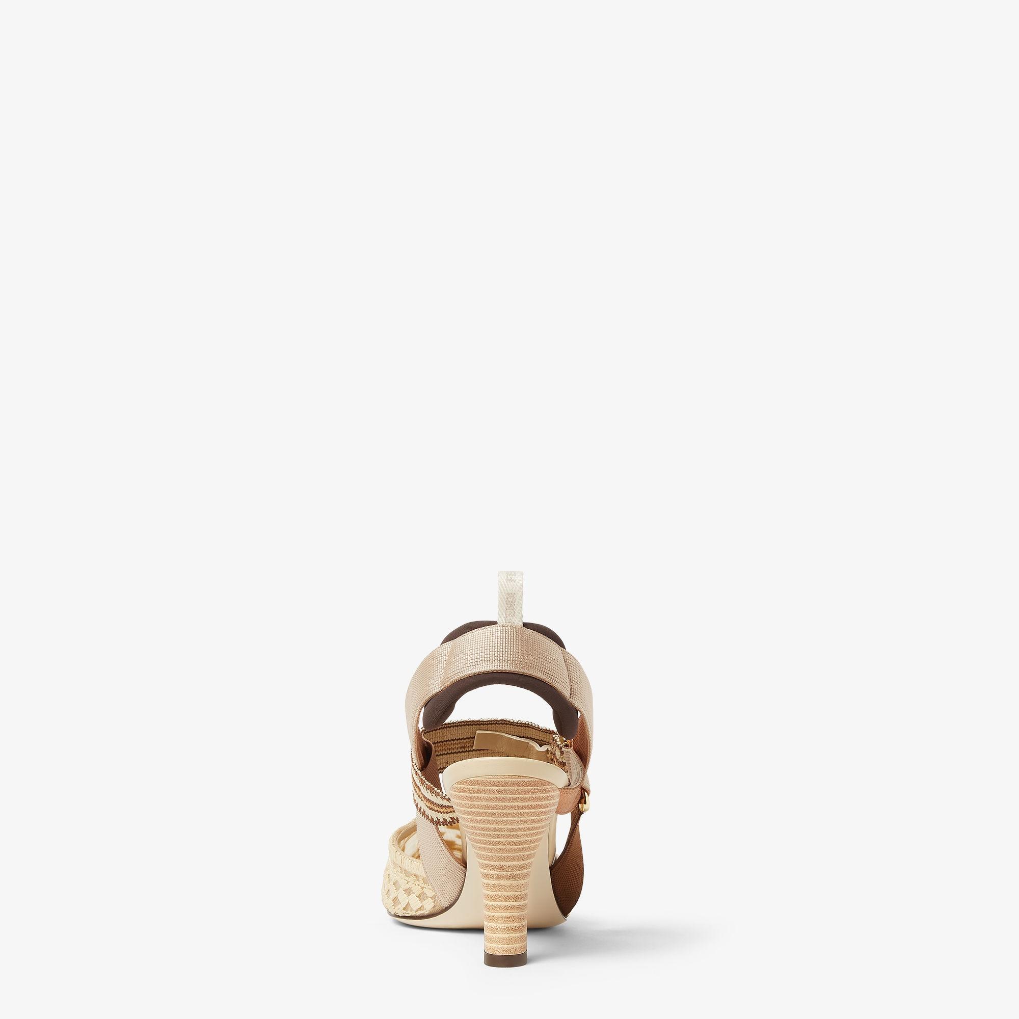 ColibrìMedium-heeled mesh slingbacks with raffia FF embroidery Product Image