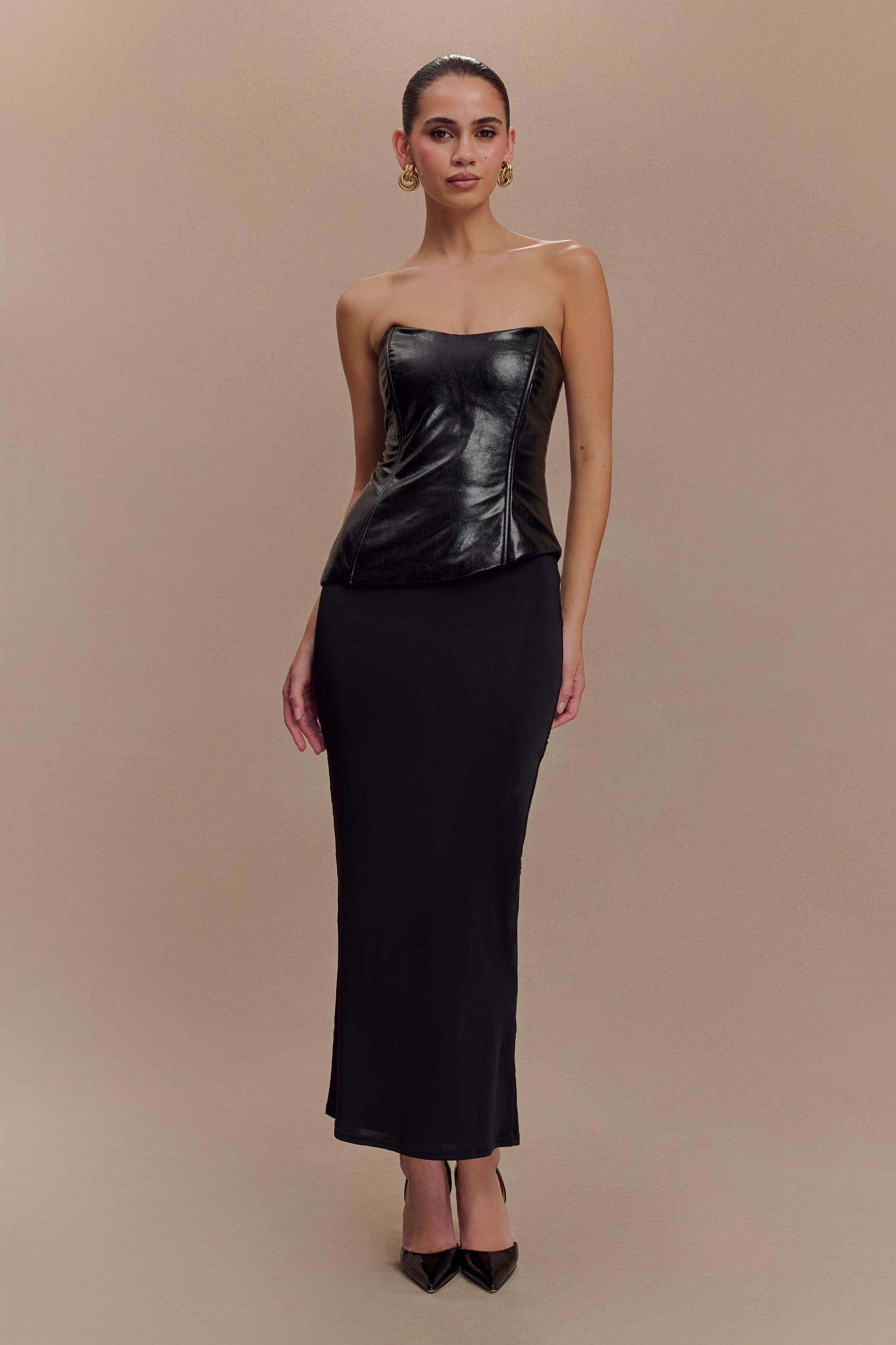 Allana Faux Leather Strapless Top - Black Product Image