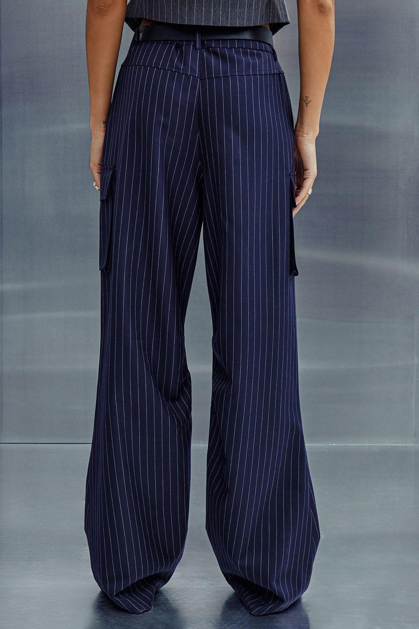 Double Take Pinstripe Cargo Trouser - Navy/combo Product Image