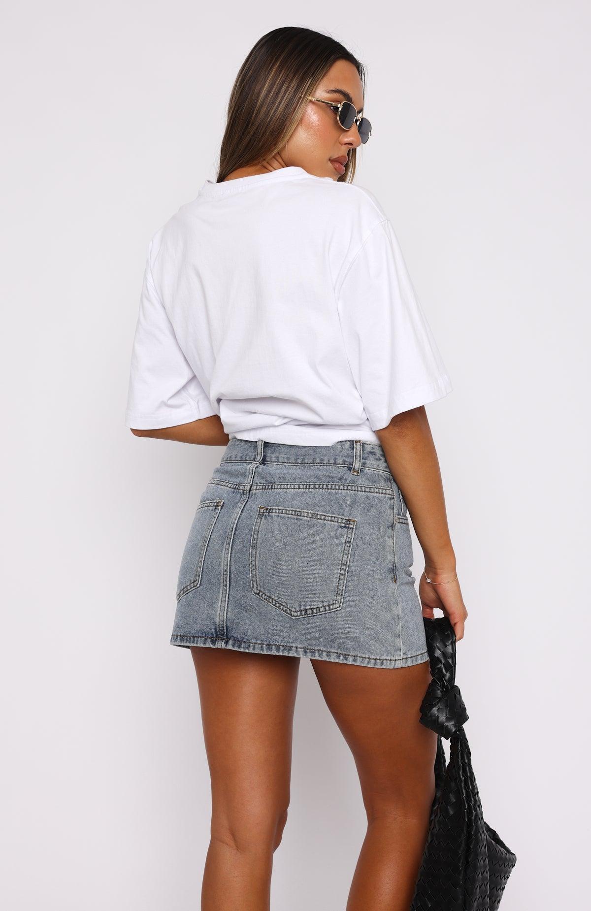Press Reset Denim Mini Skirt Light Blue Wash Product Image