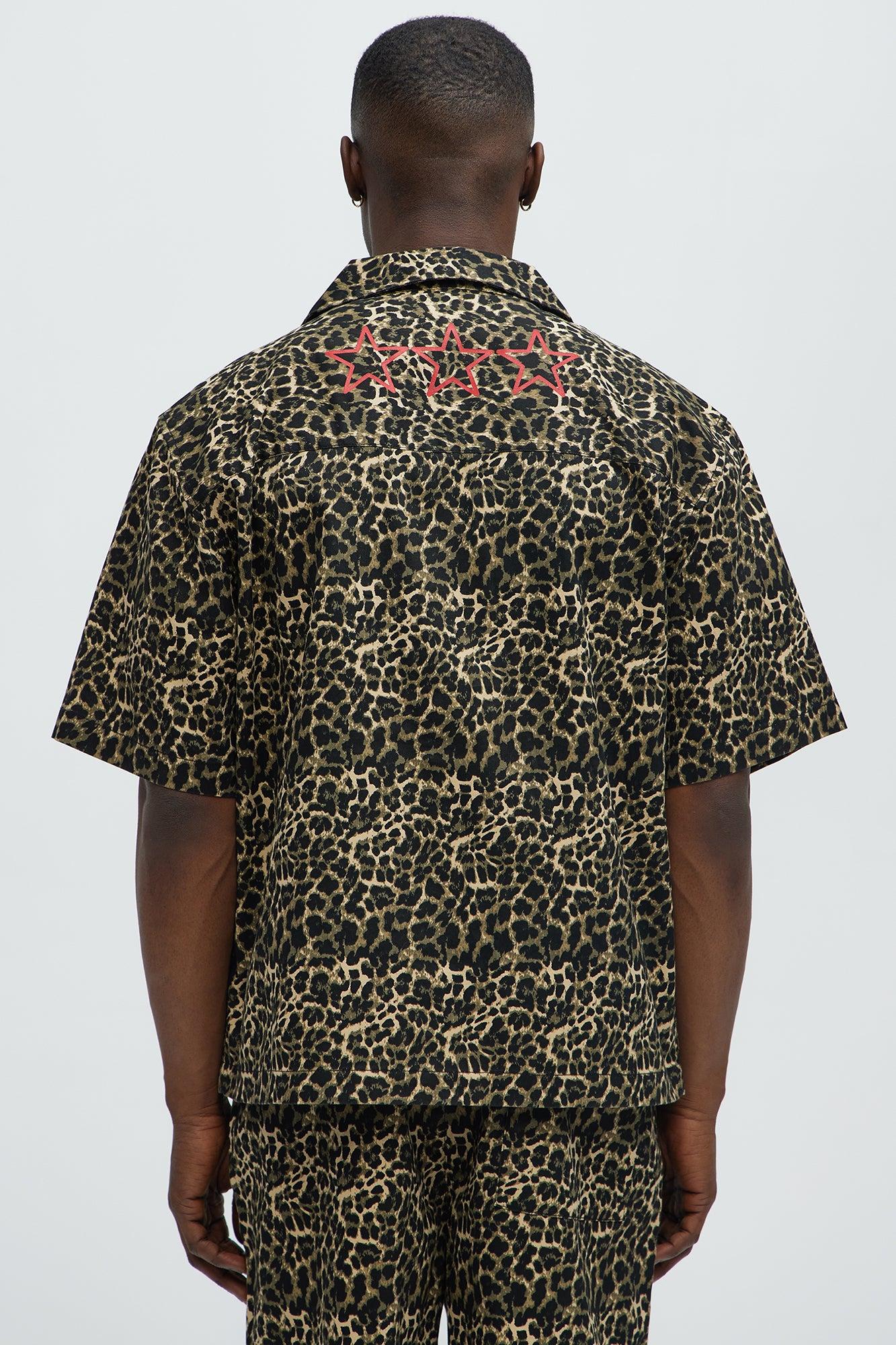 Cheetah Star Cropped Animal Print Button Up Shirt - Brown Combo Product Image