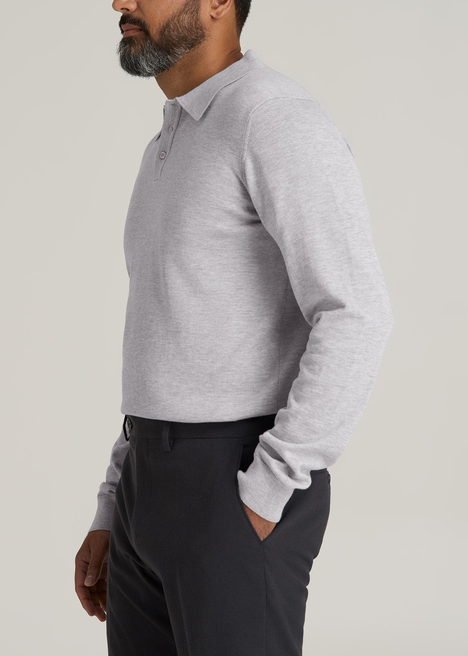 Polo Sweater for Tall Men in Light Grey Male Product Image