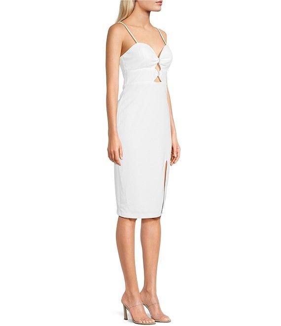 Pear Culture Scuba Crepe Cutout Side Slit Knee Length Dress Product Image