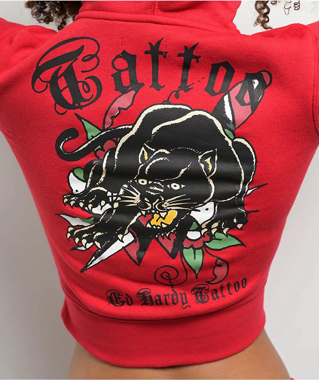 Ed Hardy Panther Dagger Red Crop Zip Hoodie Product Image