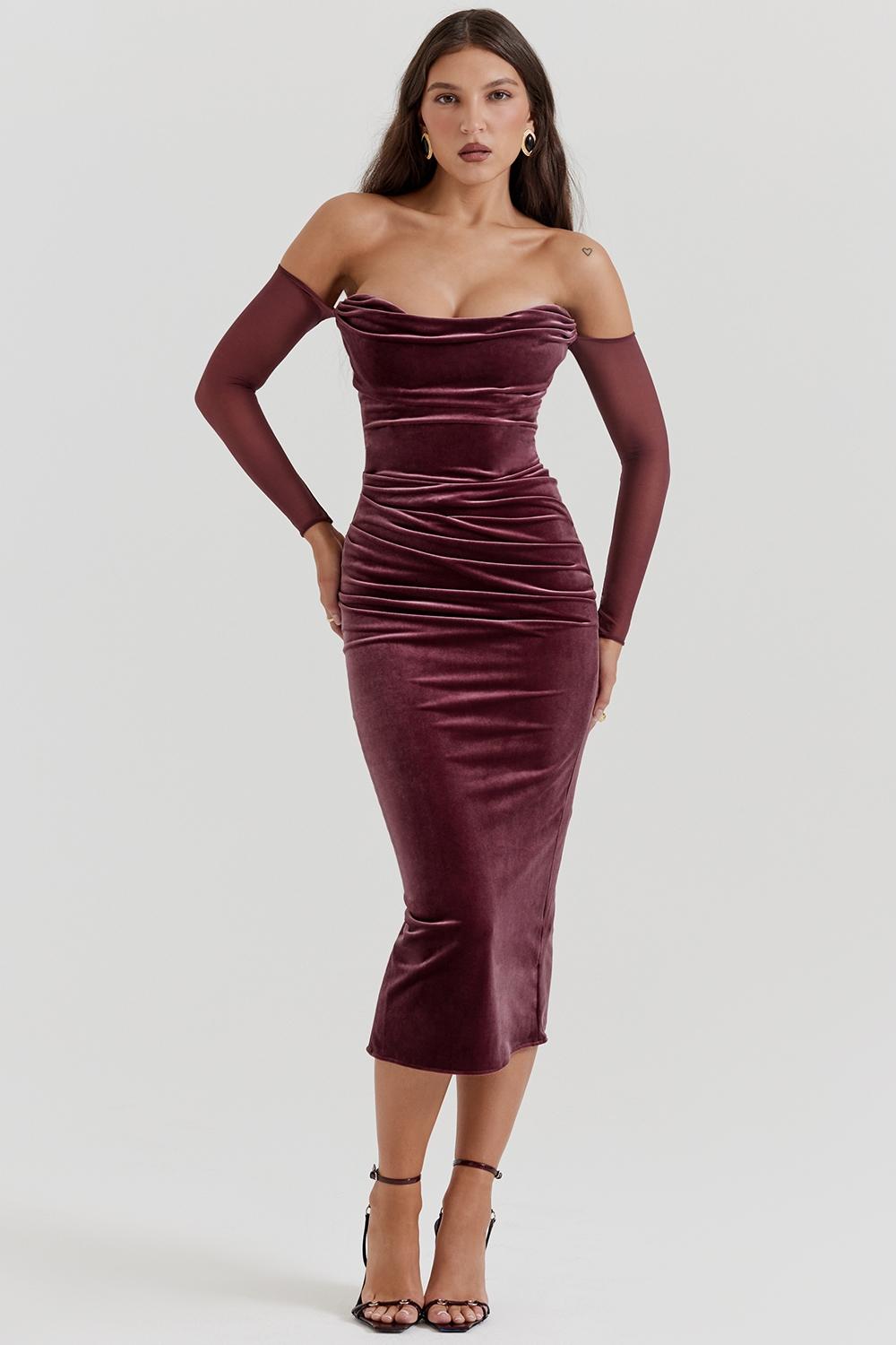 Leora  mulberry strapless midi dress Product Image