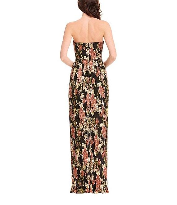 Dress the Population Audrina Floral Print Strapless Sweetheart Neckline Pleated Sheath Gown Product Image