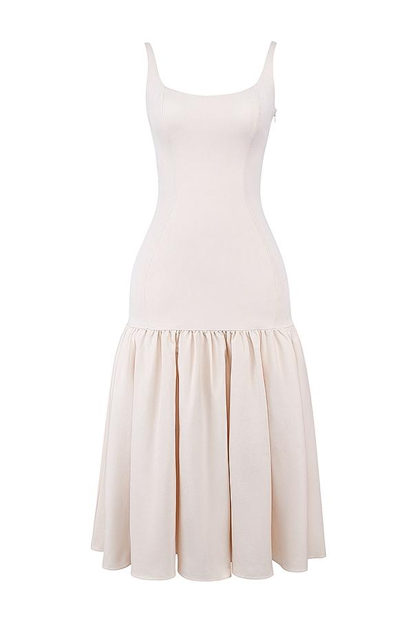 Amore  vintage cream dropped waist midi dress Product Image