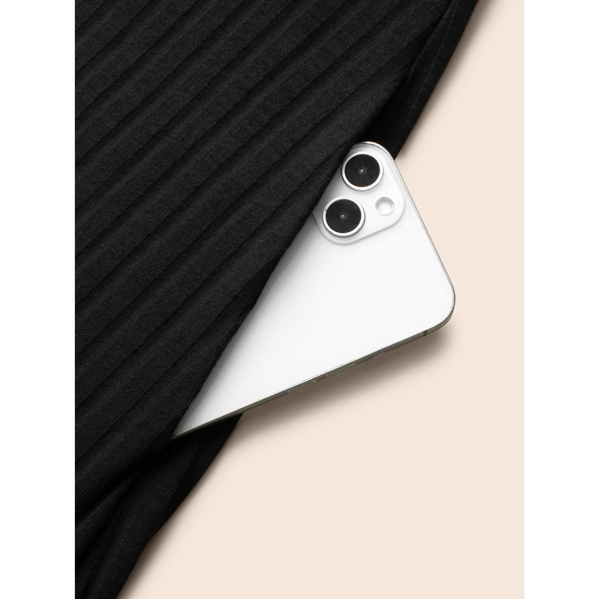 Plus Size Square Neck Rib Knit Drawstring Dress Black Women Elegant Texture Square Neck Long Sleeve Curvy BloomChic 22-24/3X Product Image