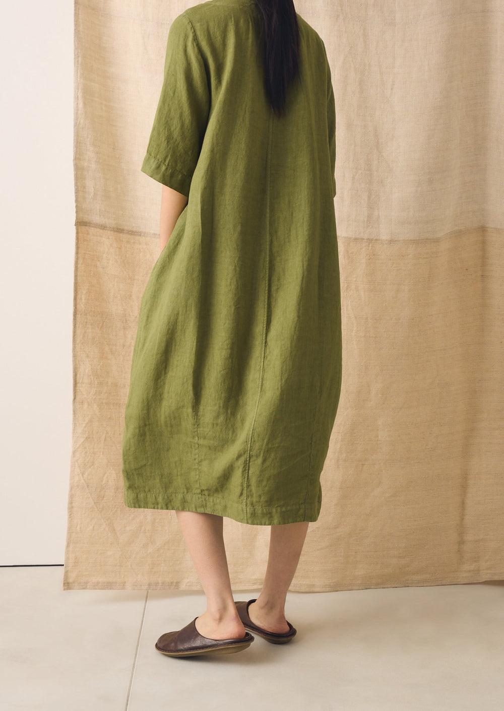 Garment Dyed Linen Button Front Dress | Pale Olive Product Image