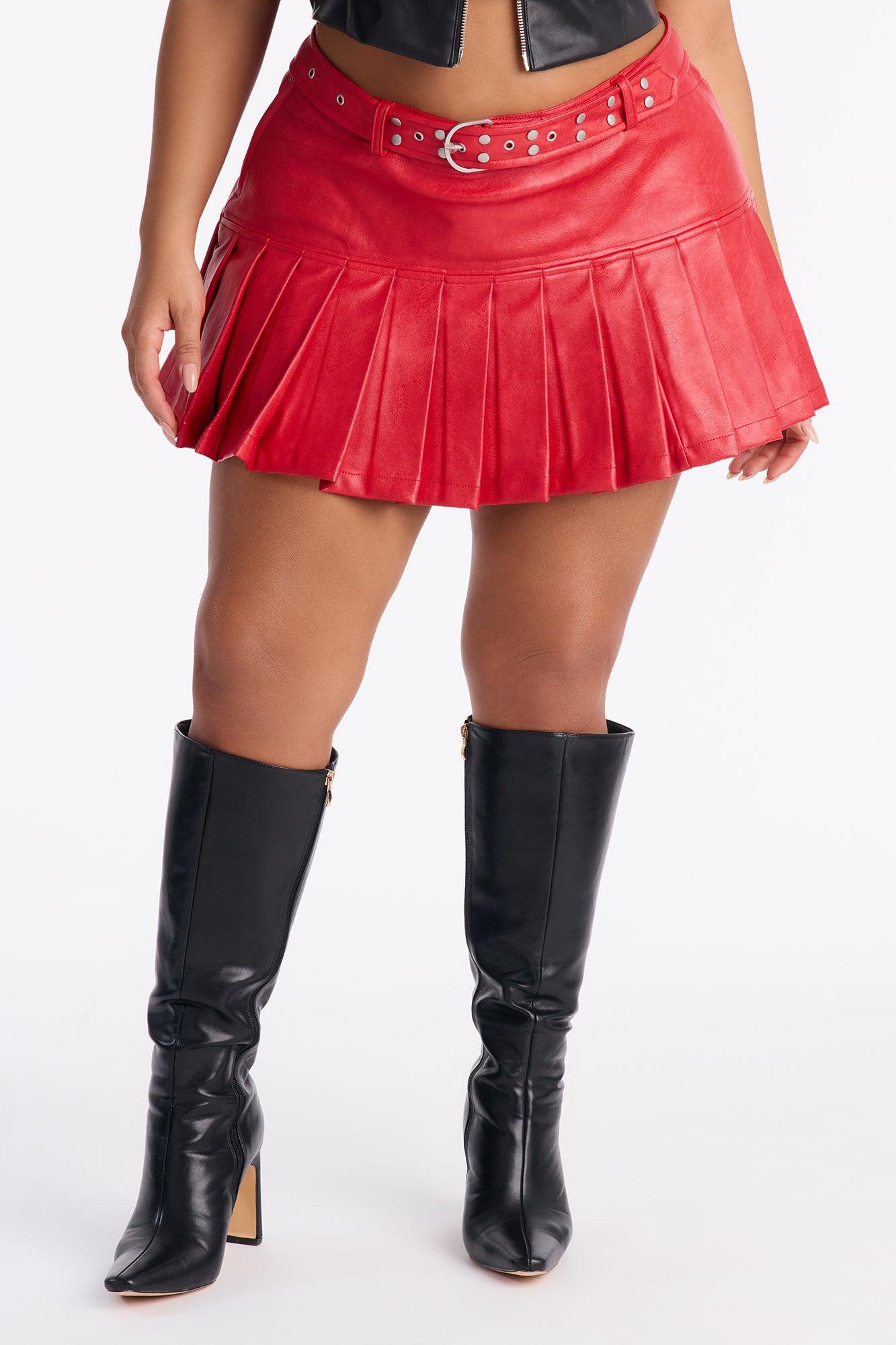 Giana Washed Faux Leather Mini Skirt - Red Female Product Image