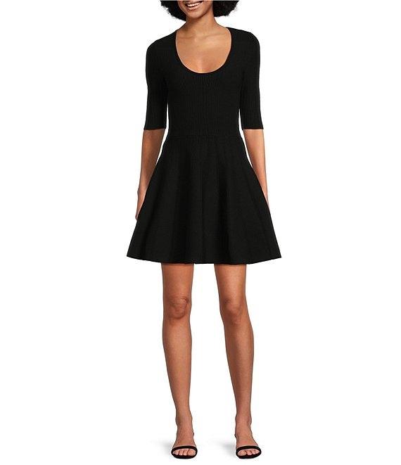 BOSS By Hugo Boss Frankina Compact Knit Scoop Neck Short Sleeve Fit-And-Flare Dress Product Image