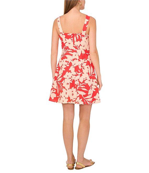 Vince Camuto Woven Square Neck Sleeveless Floral Print A-Line Dress Product Image
