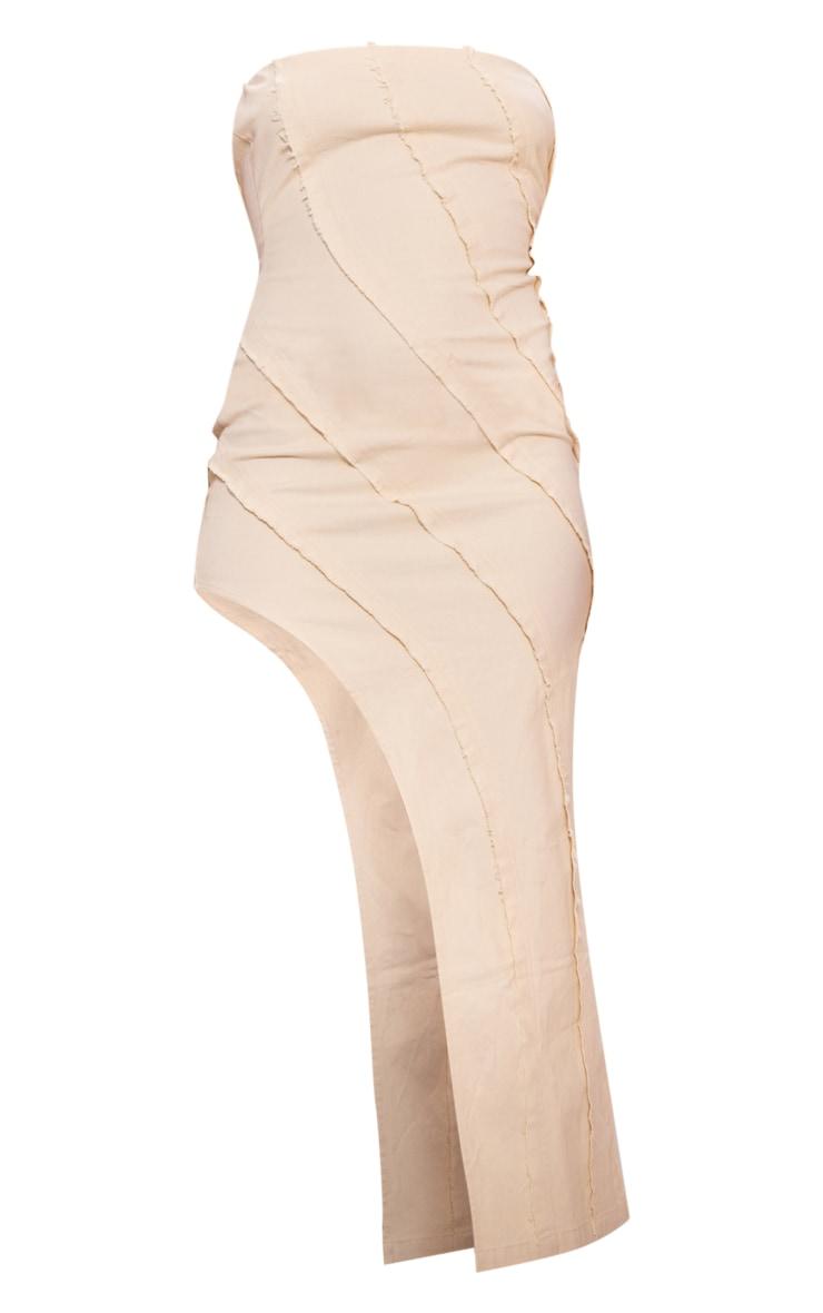 Stone Frayed Seam Detail Asymmetric Denim Midi Dress Product Image