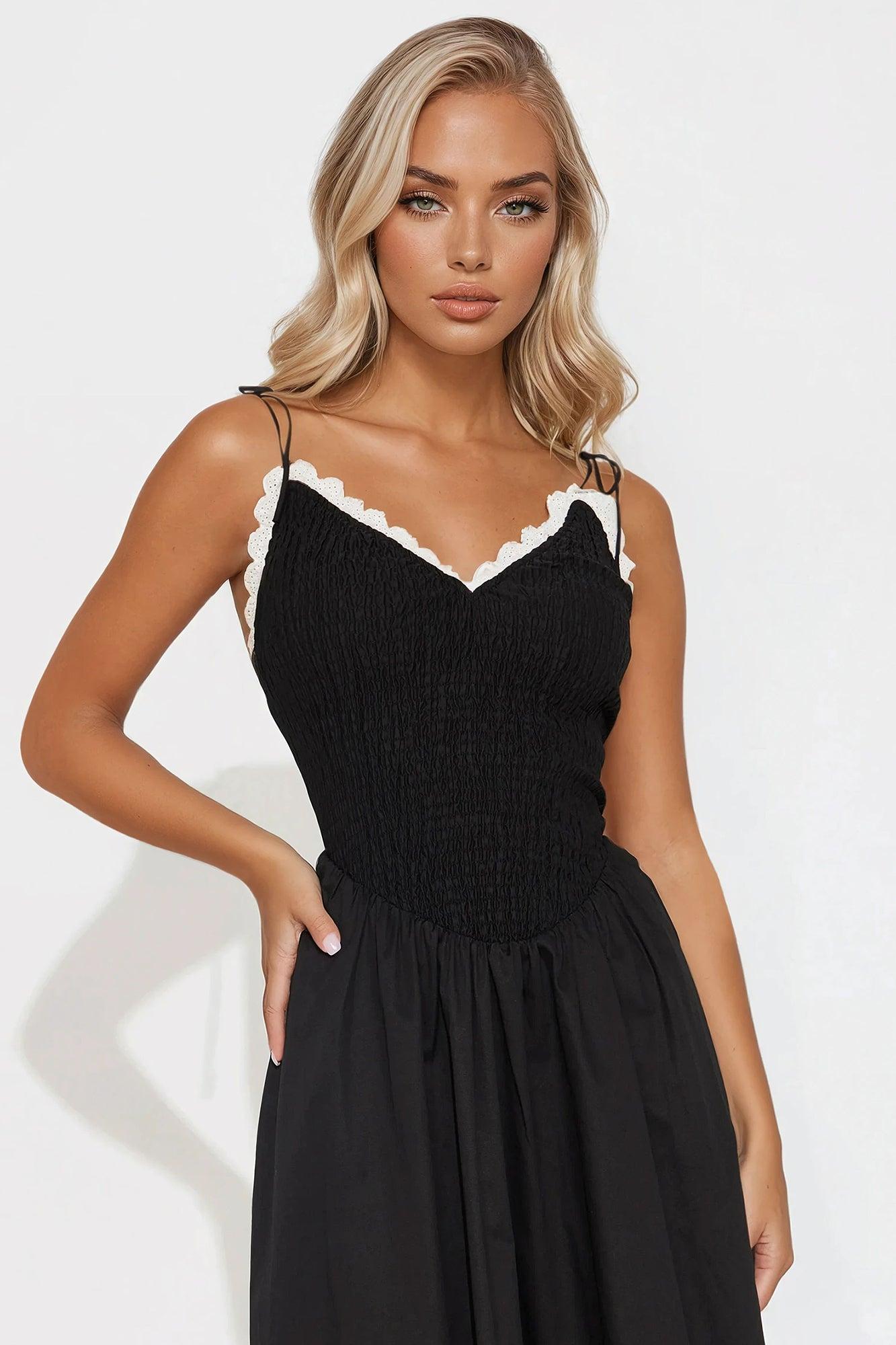 Gracie Smocked Poplin Maxi Dress - Black/White Product Image