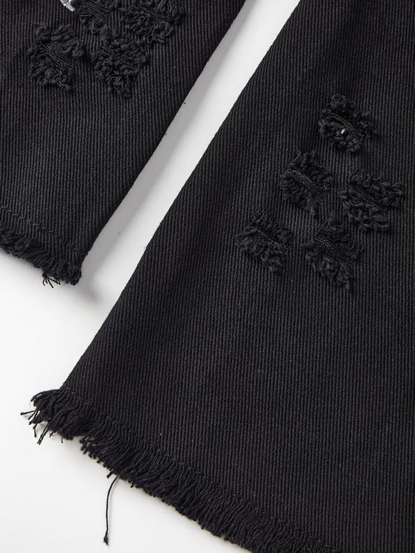 Men's Letter Embroidery Ripped Loose Jeans Product Image