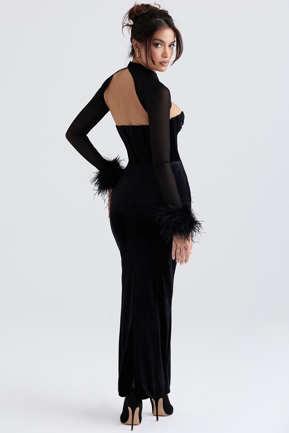 Thalia  black velvet corset maxi dress Product Image