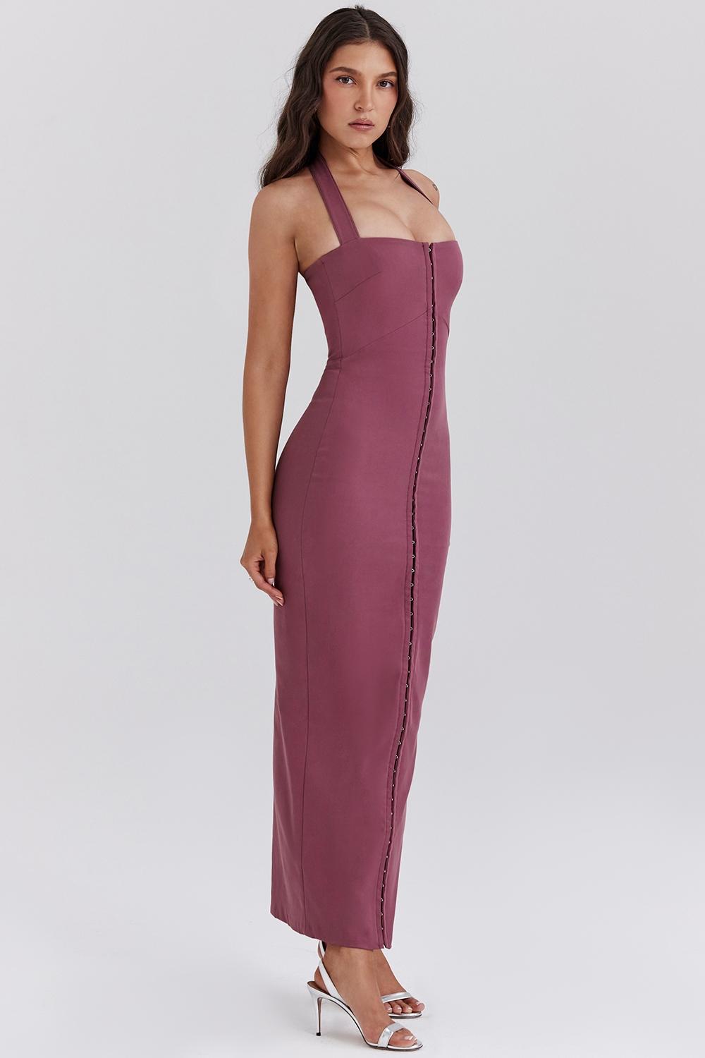 Mia  mulberry twill halter maxi dress Product Image