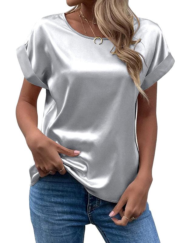 Loose Short Sleeves Solid Color Round-Neck T-Shirts Tops Product Image