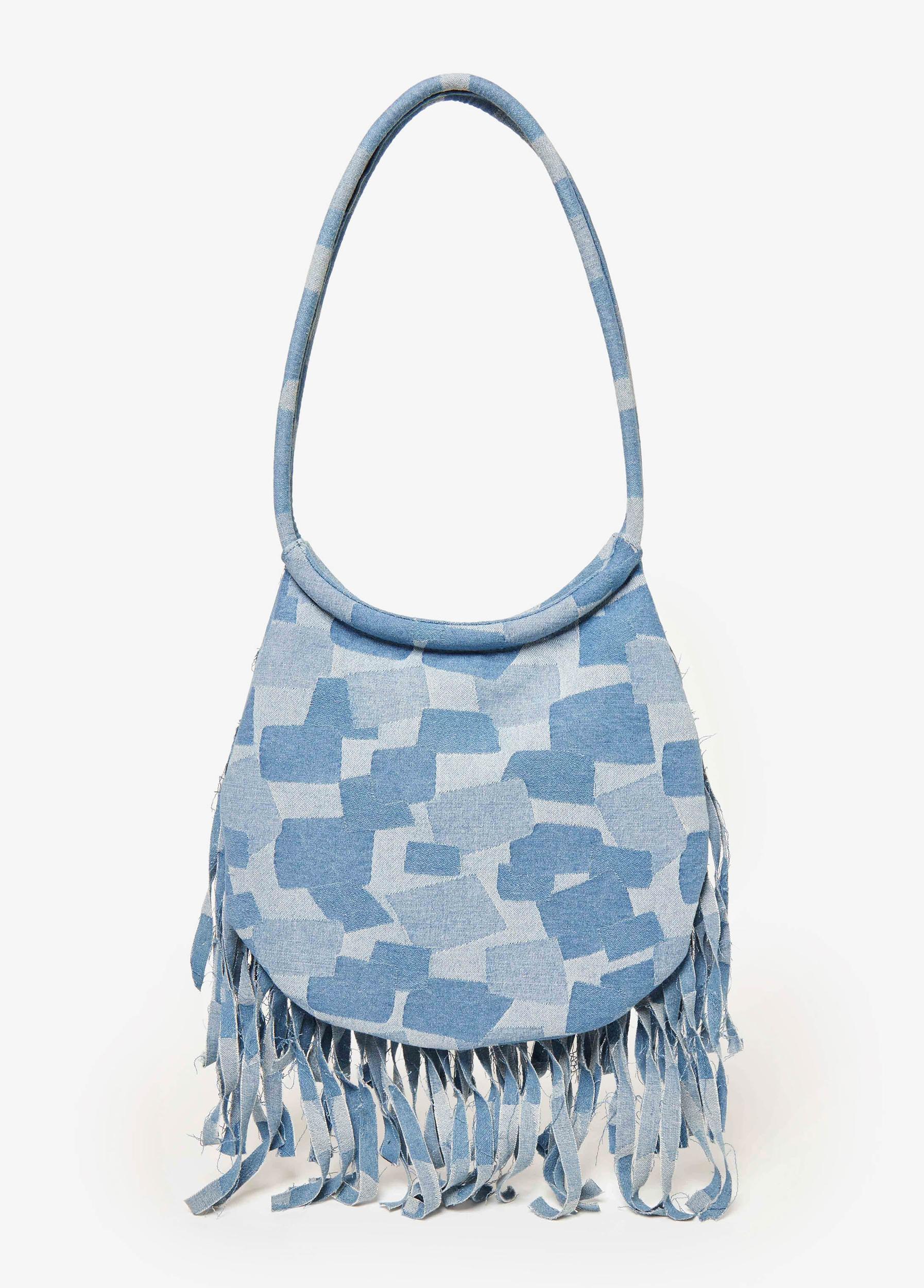 Fringed Patchwork Denim Bag Product Image