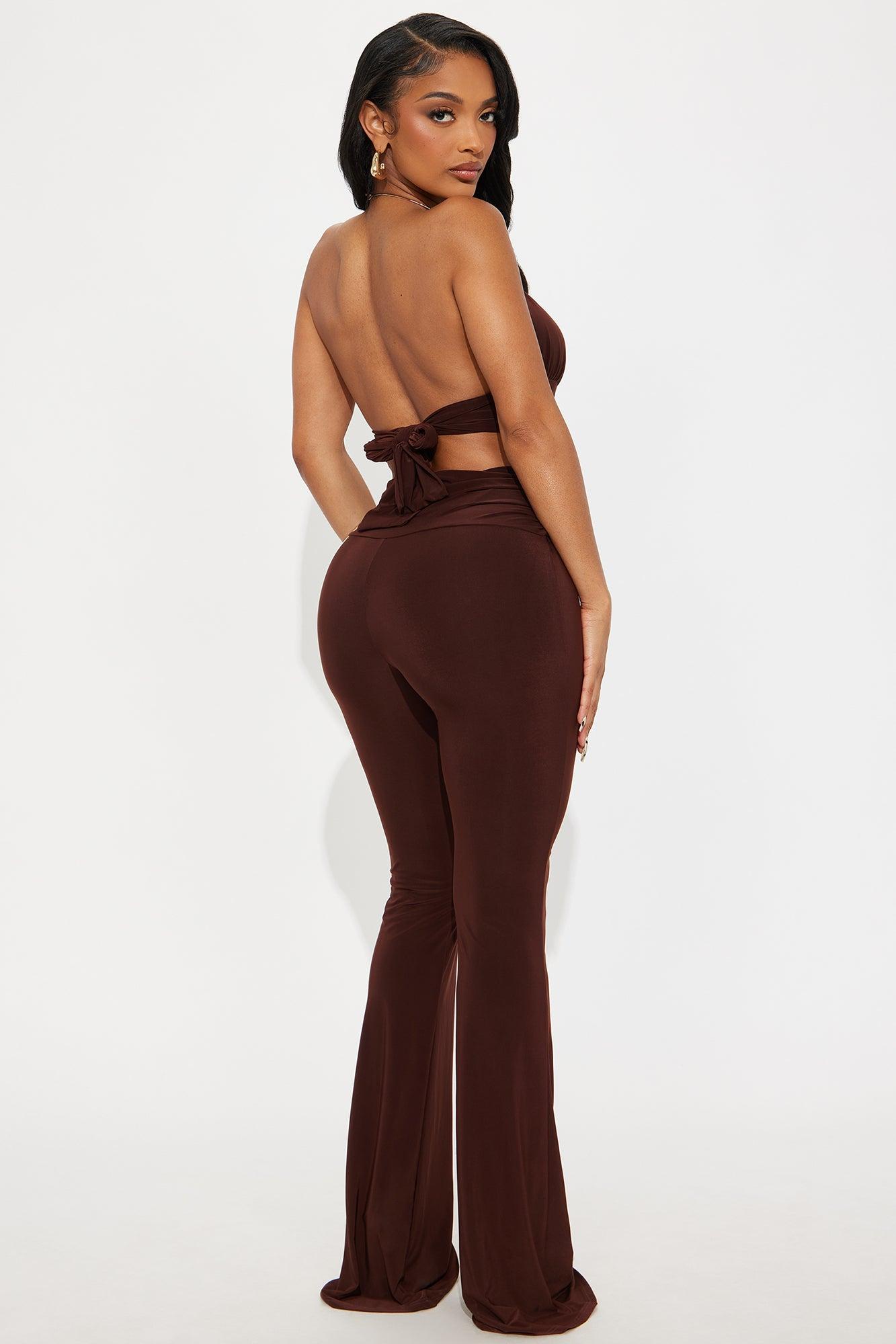 Crossing Paths Halter Jumpsuit - Chocolate Product Image