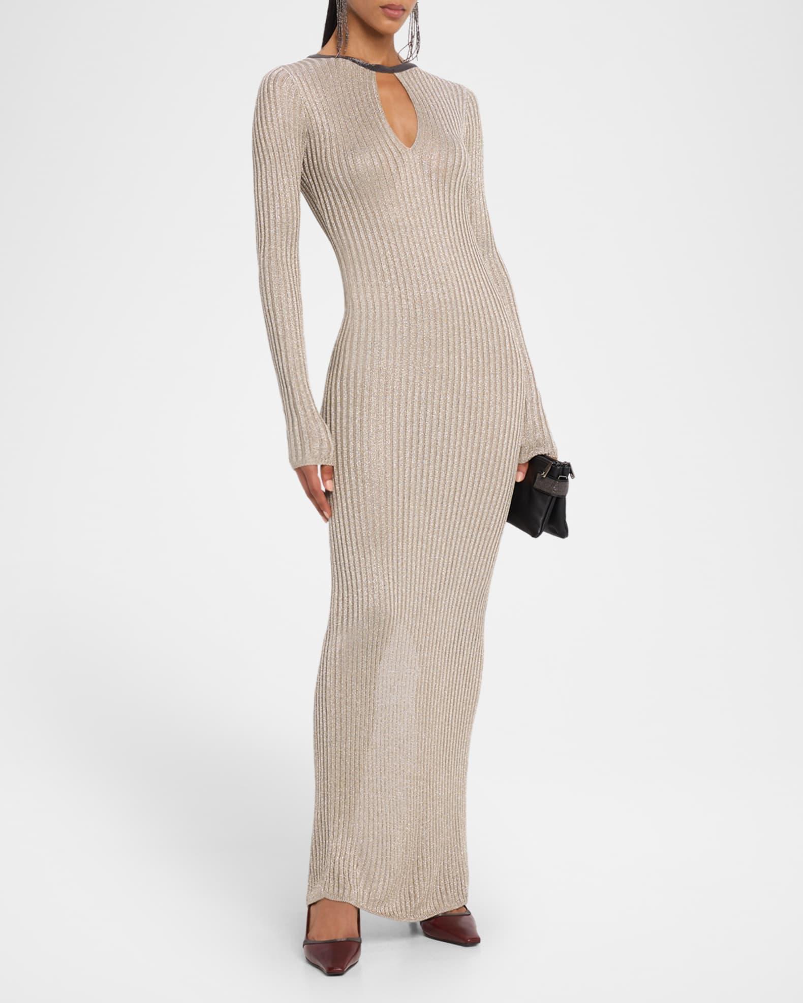 Monili-Neck Metallic Rib Maxi Dress Product Image