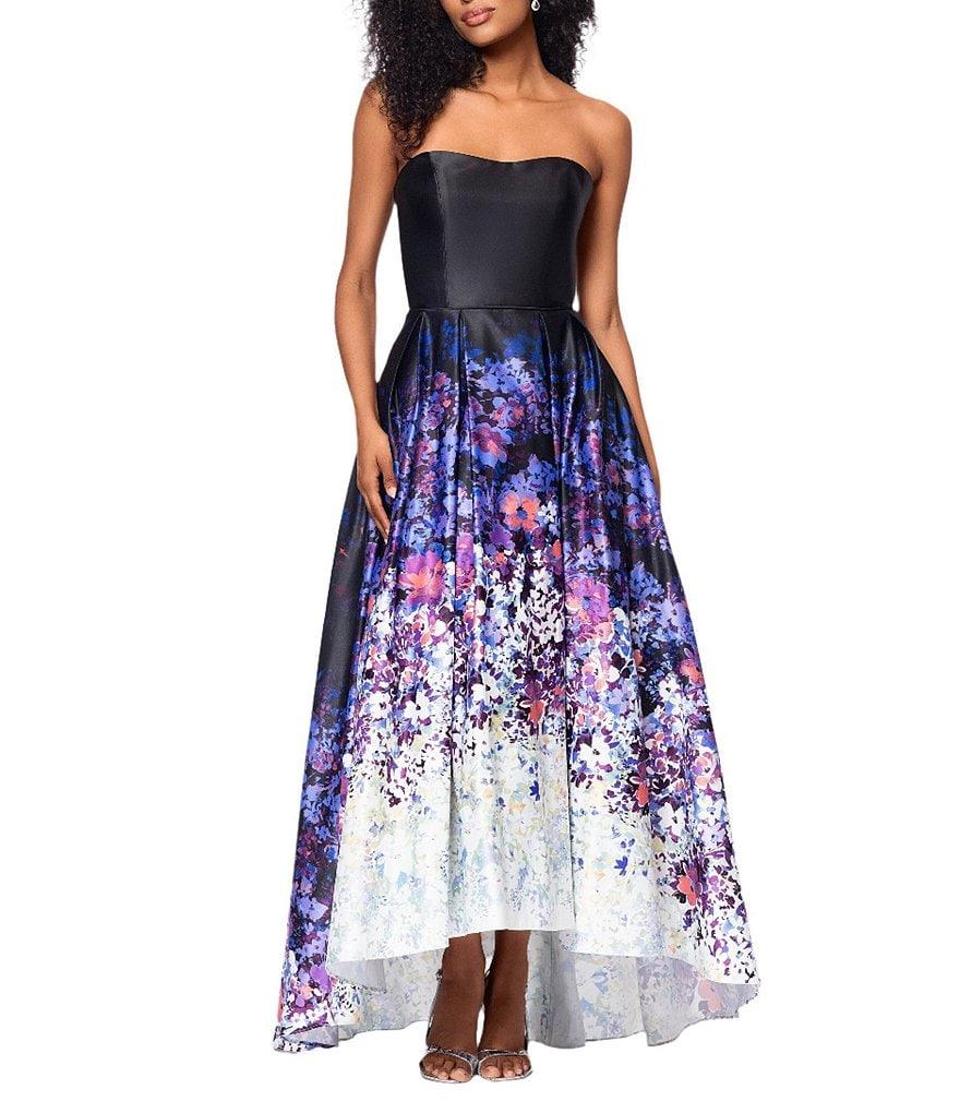 Betsy & Adam Floral Strapless Neck Sleeveless A-Line Gown Product Image
