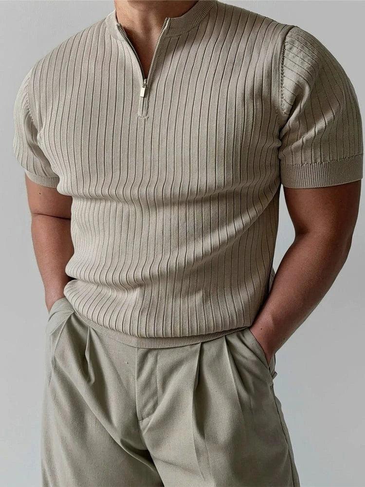 RT No. 19015 SLIM HALF ZIP KNIT SHORT SLEEVE Product Image