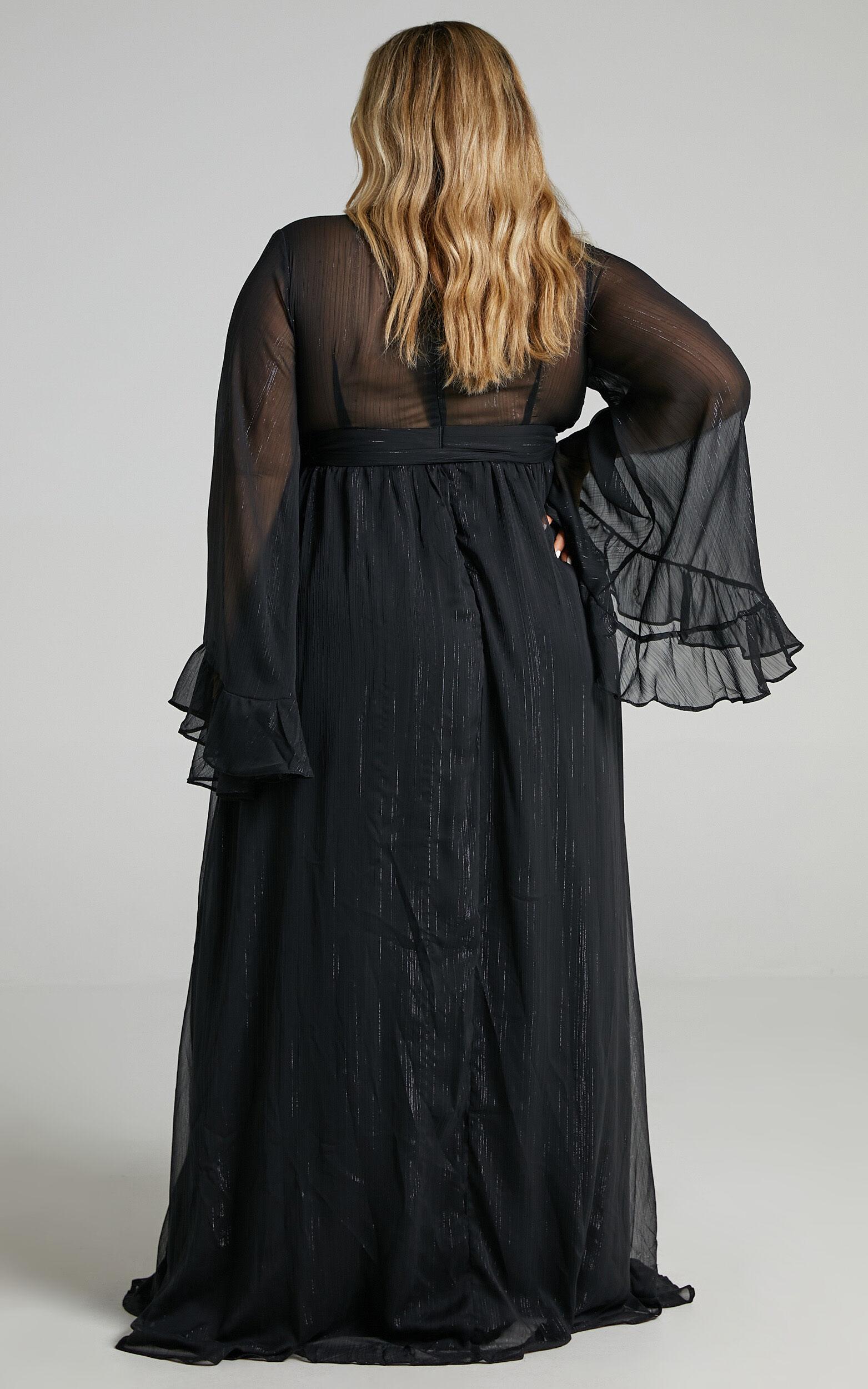 Dangerous Woman Maxi Dress - Plunge Thigh Split Dress in Black Product Image