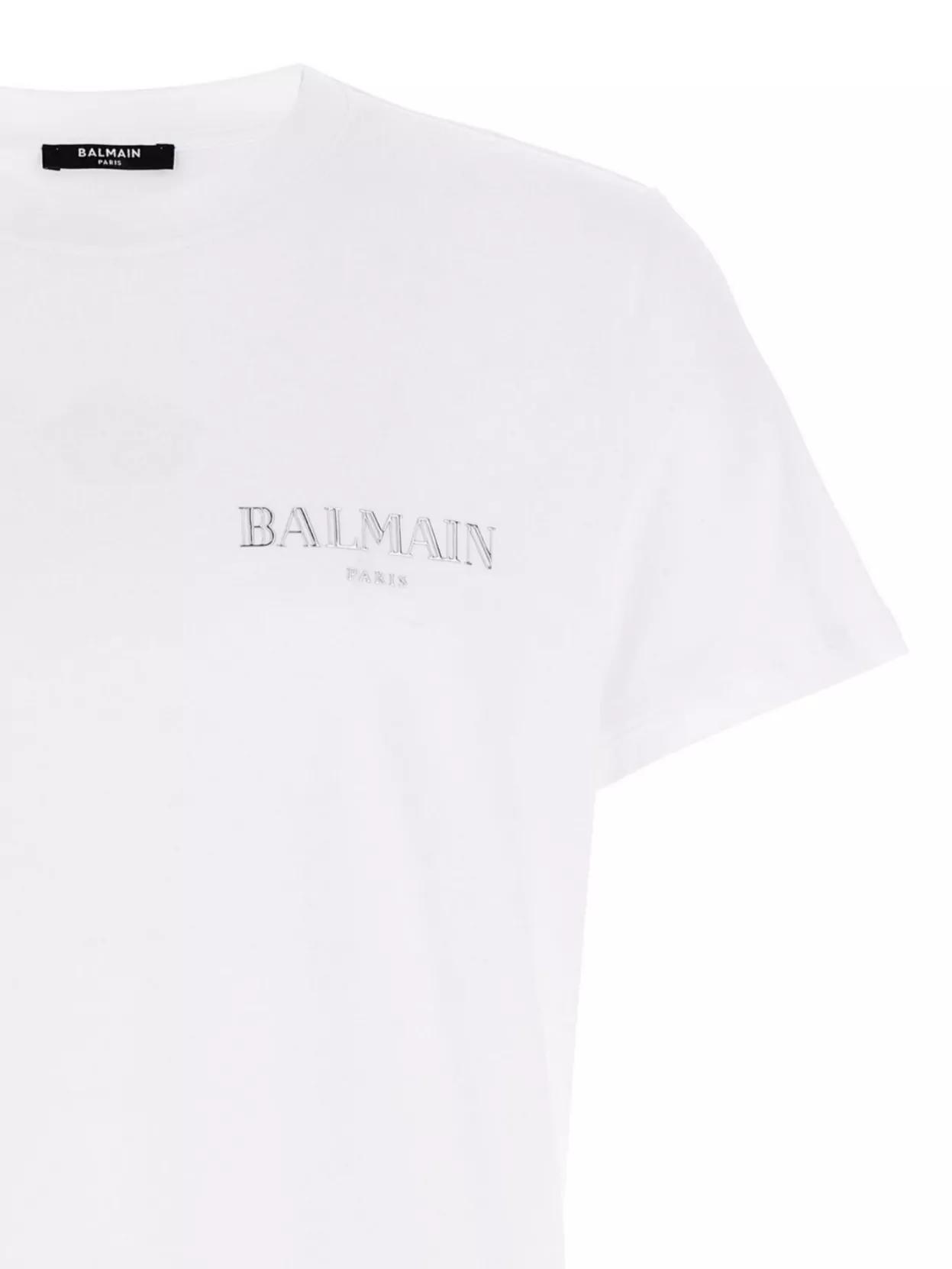 BALMAIN Flocked Logo Classic-fit T-shirt In White Product Image