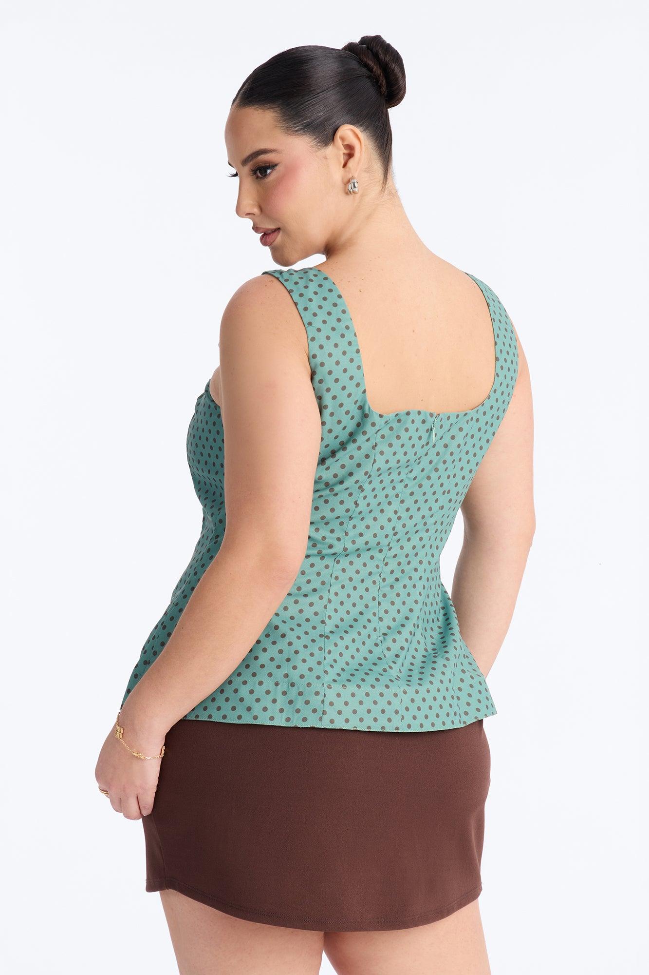 Tea First Polka Dot Chiffon Peplum Top - Sage/combo Female Product Image