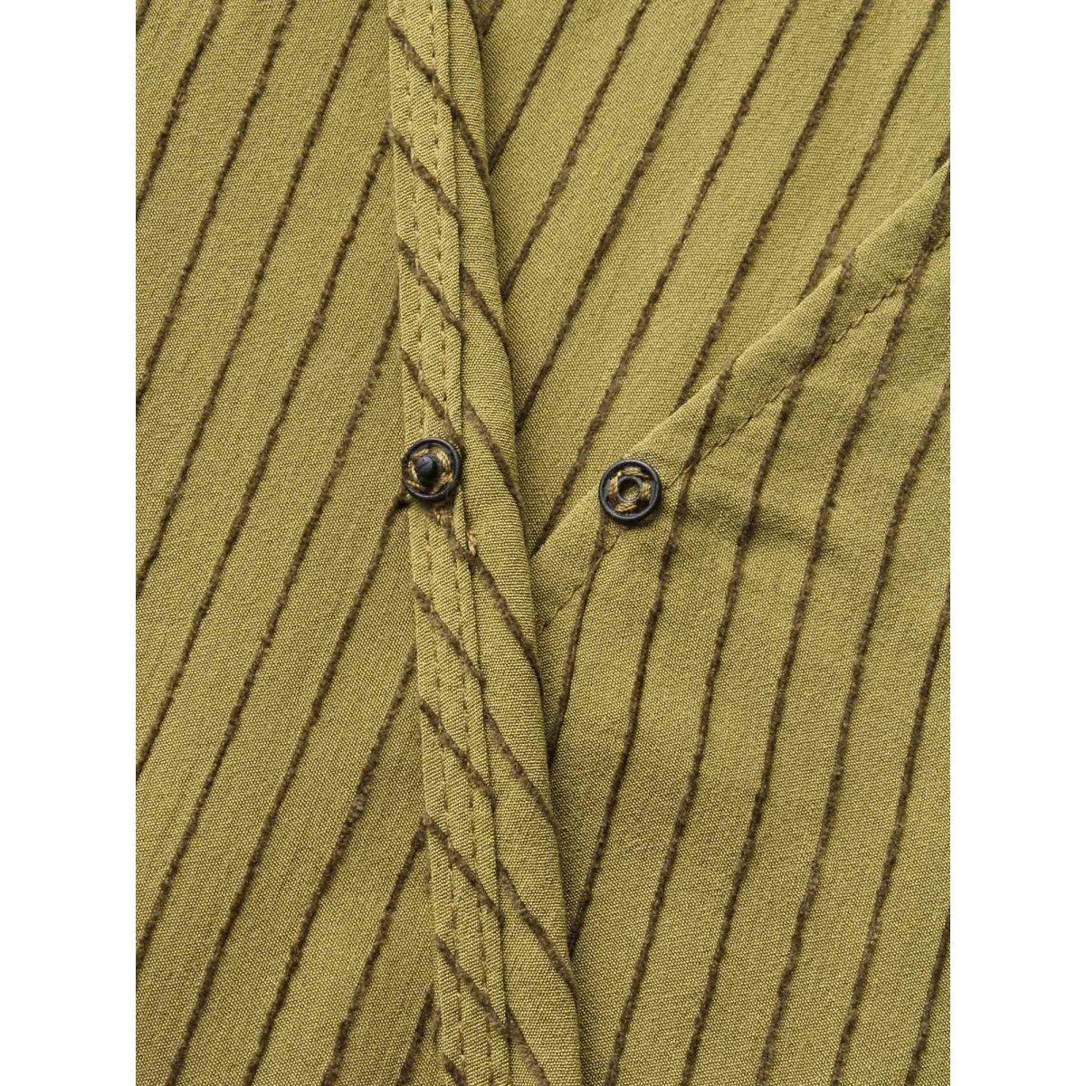 Plus Size ArmyGreen Striped Textured Overlap Collar Shirred Blouse Women Elegant Long Sleeve Overlap Collar Everyday Blouses BloomChic 18-20/2X Product Image