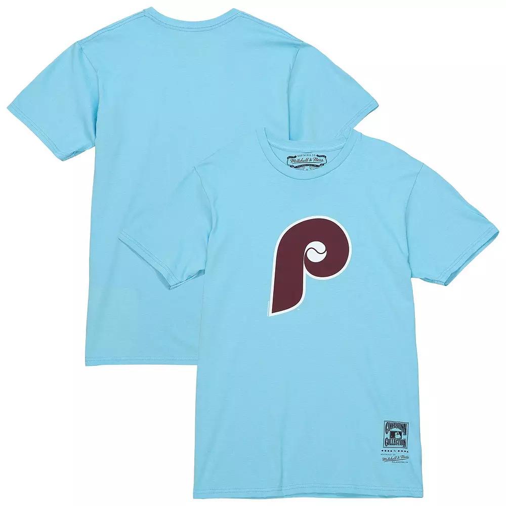 Men's Mitchell & Ness Light Blue Philadelphia Phillies Cooperstown Collection Team Logo T-Shirt, Size: 2XL Product Image