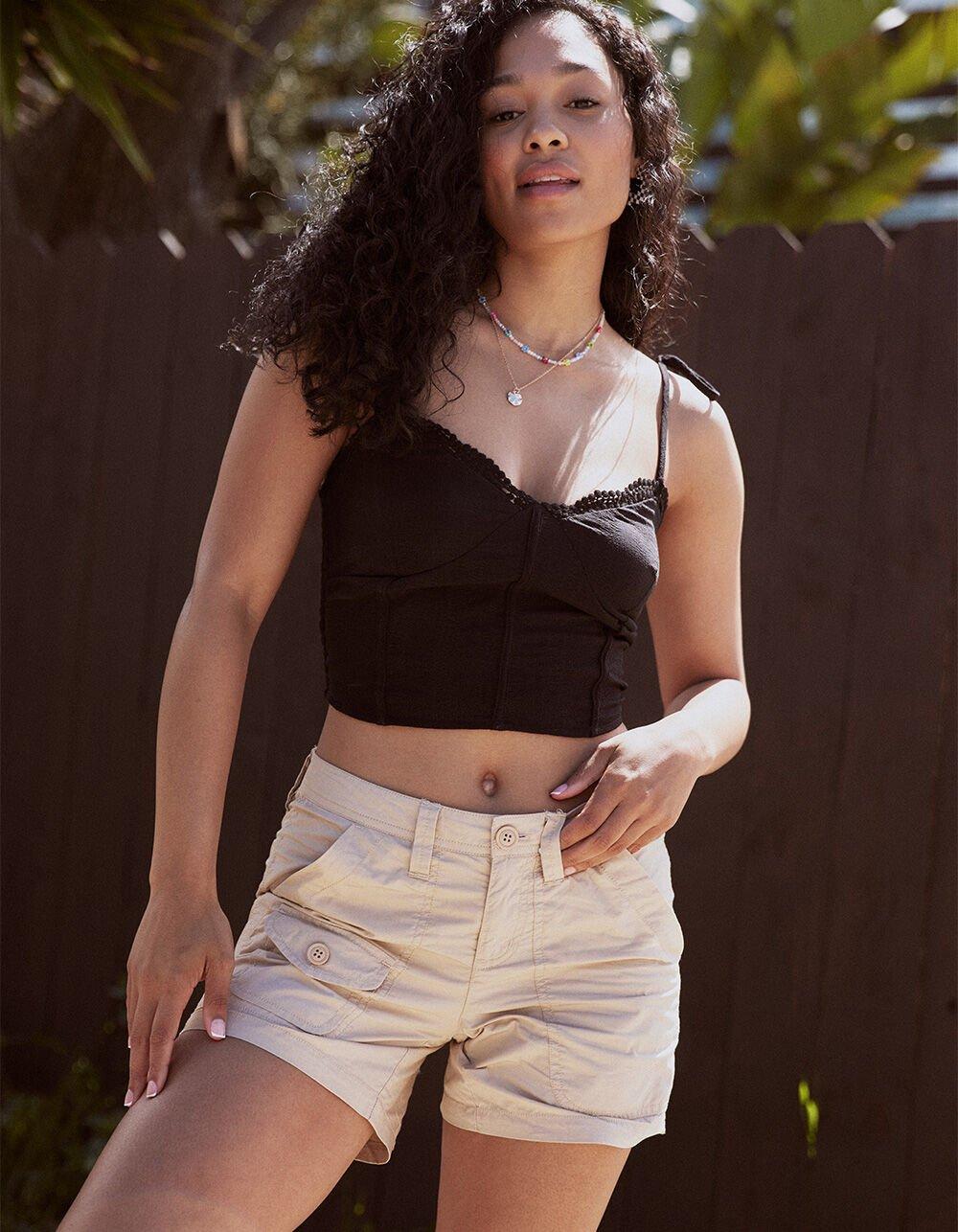 RSQ Low Rise Mid Length Womens Cargo Shorts - KHAKI Product Image